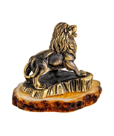 Фигурка из латуни с янтарем Лев на скале 55х50 мм. арт. 2149