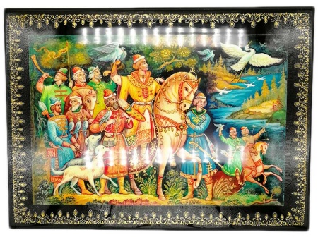 Шкатулка лаковая миниатюра "Царская охота" Холуй 35х25 см. арт. 865326