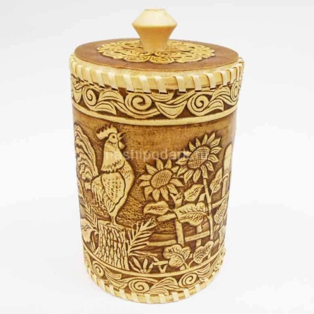 картинка Береста Туес "Петушок" 11х6см арт. 220119120 магазин русских сувениров  Наши подарки