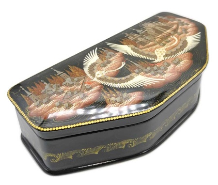 Шкатулка лаковая Палех "Русский север"  10х22 см. арт. 583229