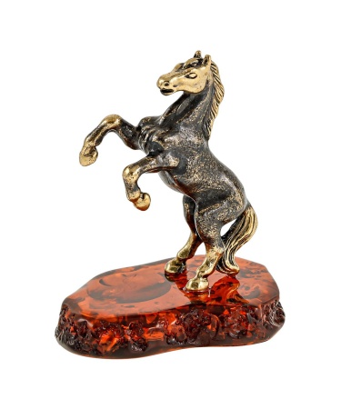 Фигурка из латуни с янтарем Лошадь на подставке 41х48 мм. арт. 151