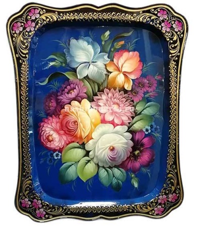 Металлический авторский поднос с цветами 47х38см арт. 271222 