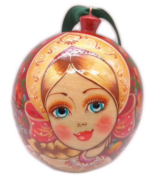 Елочный шар "Русская краса" деревянный, открывающийся 10 см. арт. 686229