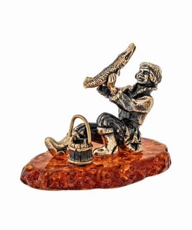 Фигурка из латуни с янтарем Емеля 55х55 мм. арт. 1559