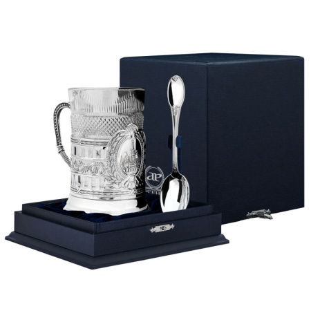 картинка Подстаканник серебряный "Спасская башня" гербовый с чернением Артикул: 1317НБ03806