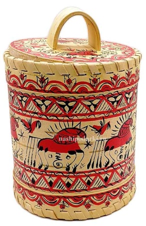 картинка Туес береста мезенская роспись 15х10 см. арт. 4374984 магазин русских сувениров  Наши подарки