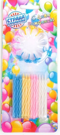 Свеча для торта «Яркая полоска» (набор 24 шт и 12 подставок) 6 см. арт. 1670209
