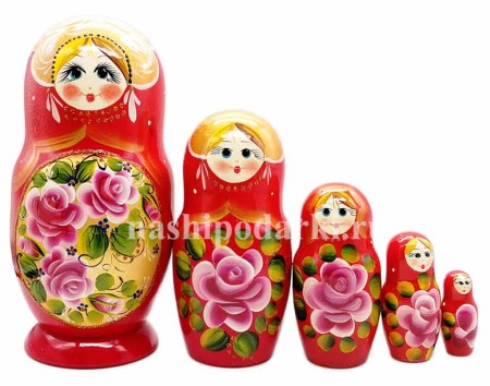 Матрешка красная "Цветы" 18 см. 5 мест арт. 875126691