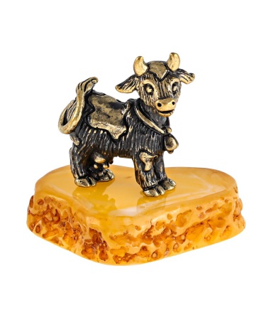 Фигурка из латуни с янтарем Корова Милка 35х30 мм. арт. 2605