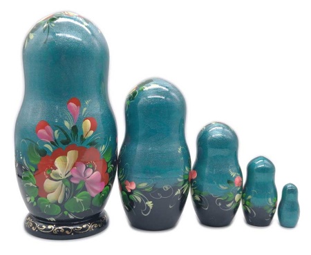 Матрешка Тверская бирюзовая 16 см. 5 мест арт. 651264