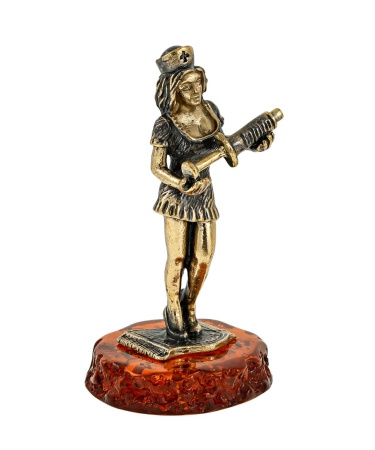 Фигурка из латуни с янтарем Мед Сестра с шприцом 3х6 см. арт. 2907