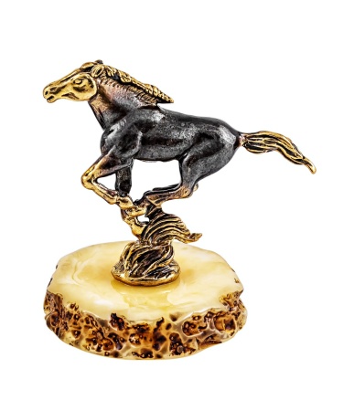 Фигурка из латуни с янтарем Лошадка степная 37х40 мм. арт. 367