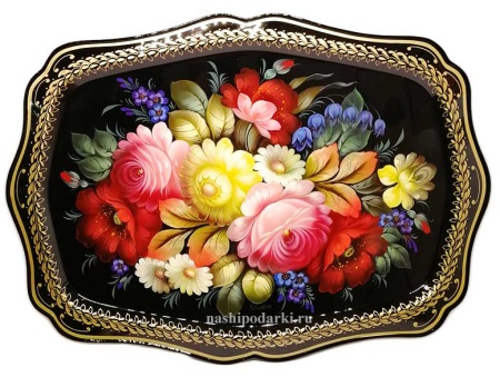 Поднос Цветы на черном 48х35 см. арт. 8765128 