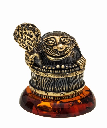 Фигурка из латуни с янтарем С легким паром 33х40 мм. арт. 983