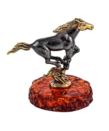 Фигурка из латуни с янтарем Лошадка степная 37х40 мм. арт. 367