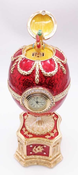 Яйцо под Фаберже музыкальное с часами "Шантеклер с петушком" красное 17 см. арт. 684511 
