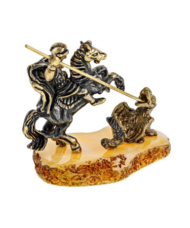 Фигурка из латуни с янтарем Георгий Победоносец 2  50х45 мм. арт. 2384