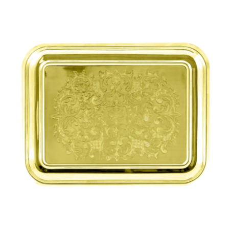 Поднос прямоугольный с гравированным рисунком латунь Артикул:  С136308 
