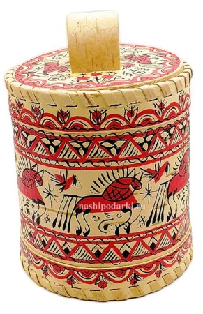 картинка Туес береста мезенская роспись 15х10 см. арт. 4374984 магазин русских сувениров  Наши подарки