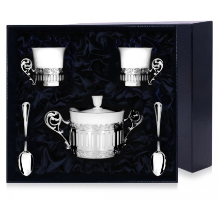 Серебряный кофейный набор "Богема" с сахарницей "Богема" Артикул: 698СХ16001, 534ЧШ07001, 510ЛЖ07001, магазин 