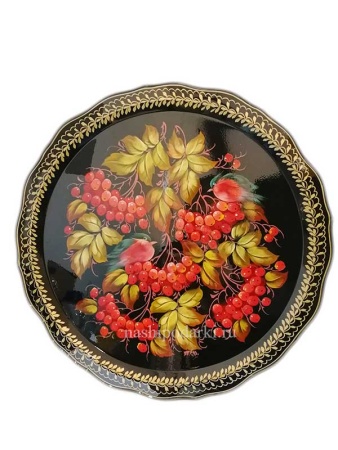 Металлический авторский поднос с цветами (Рябина) 40х40см арт. 98324 