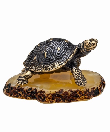 Фигурка из латуни с янтарем Черепаха Средиземноморская 57х35 мм. арт. 996