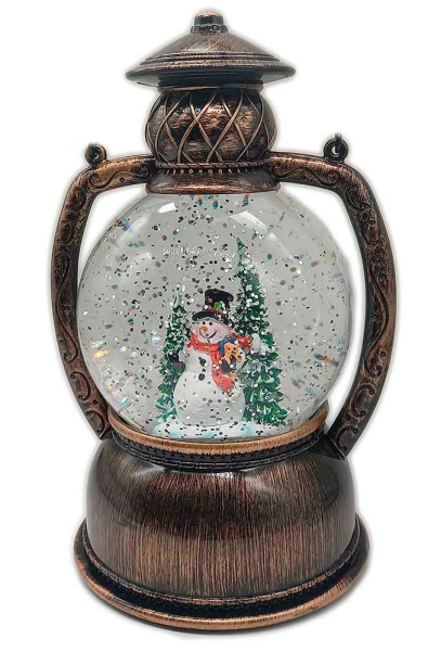 Фонарь Новый год музыкальный LED с эффектом снегопада "Снеговик"12,5*7,5*20,5/24 арт. 652229