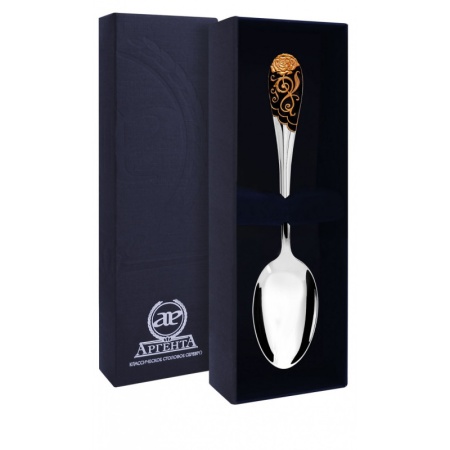 картинка Ложка чайная "Роза" с черной эмалью Артикул: 715ЛЖ03008_ЧЁРНЫЙ магазин подарков