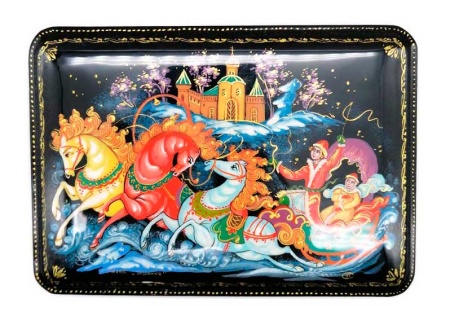 Шкатулка лаковая миниатюра Палех "Тройка" 17х12 см арт 4762339