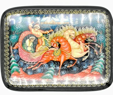 Шкатьулка Палех "Тройка" 10х8 см. арт. 5674221 