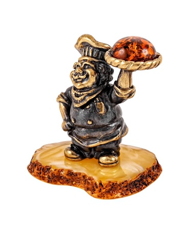 Фигурка из латуни с янтарем Шеф-повар 40х50 мм. арт. 1940