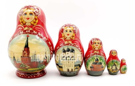 Матрешка "Москва" 12 см. 5 мест арт. 817638  Матрешка "Москва" 12 см. 5 мест арт. 817638
