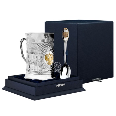 картинка Подстаканник серебряный  "Герб России" гербовый с позолотой Артикул: 1139НБ03802 магазин подарков