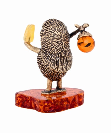 Фигурка из латуни с янтарем Ёжик в тумане 35х42 мм. арт. 468