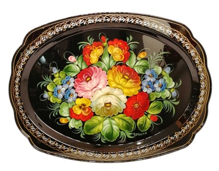 Металлический авторский поднос с цветами