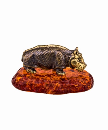 Фигурка из латуни с янтарем Бегемотик 42х21 мм. арт. 833