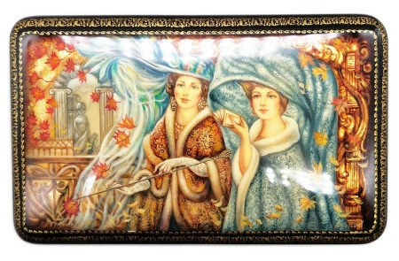 Шкатулка - ларчик лаковая миниатюра "На прогулке" 11х18х10 см. арт. 99673322