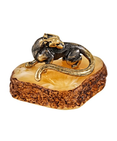 Фигурка из латуни с янтарем Пантера Нано 25х20 мм. арт. 2082