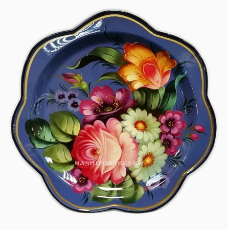 Металлический авторский поднос с цветами 15х15см арт. 277991 