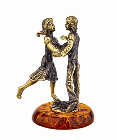 Фигурка из латуни с янтарем Парочка Встреча 40х60мм арт. 957
