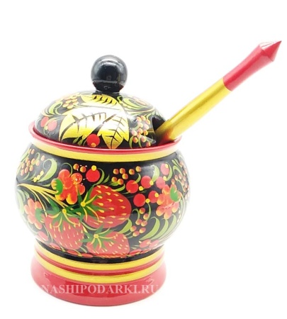 Хохлома Сахарница с ложкой малая