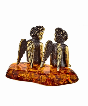 Фигурка из латуни с янтарем Ангелочки 48х35 мм. арт. 905