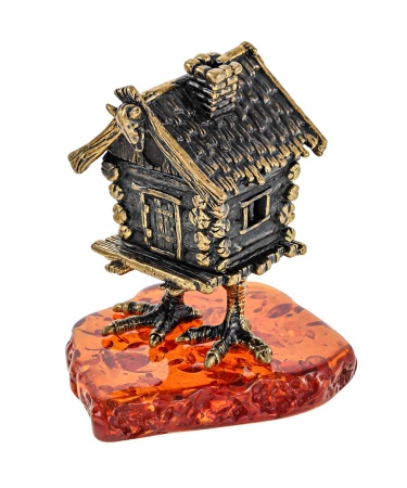 Фигурка из латуни с янтарем избушка 35х47 мм. арт. 623