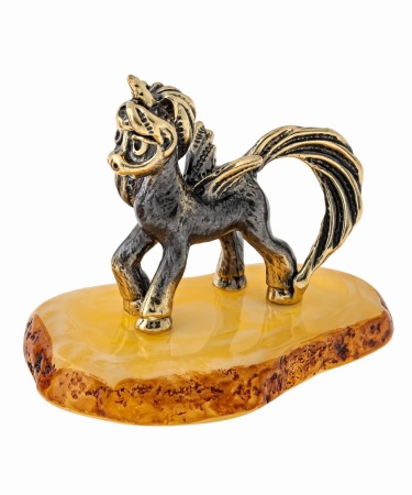Фигурка из латуни с янтарем Лошадь Пони Винки Фур 40х45 мм. арт. 1406
