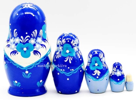 Матрешка сине-белая 5 мест 11 см. арт. 436787