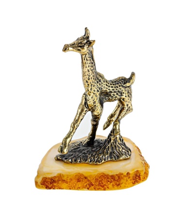 Фигурка из латуни с янтарем Жираф Сафари 45х55 мм. арт. 2386