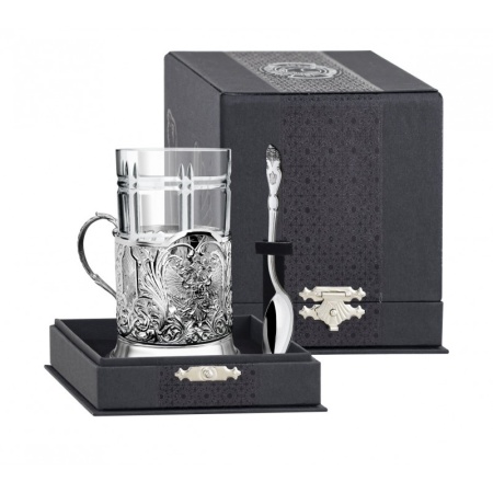 Подстаканник с ложкой из мельхиора "Герб"  Артикул: КМ149ПС06, 