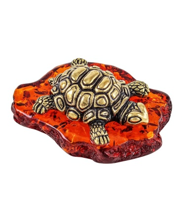 Фигурка из латуни с янтарем Черепашка Семен 45х20 мм. арт. 2011