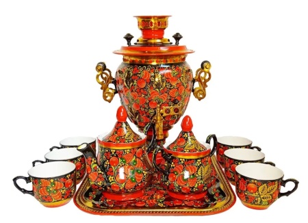 Самовар электрический с сервизом Хохлома 