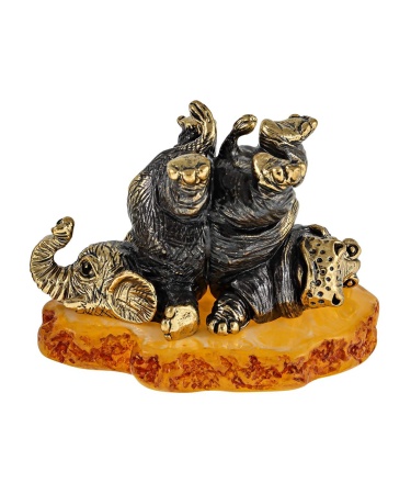 Фигурка из латуни с янтарем Бегемот и слон друзья 55х40 мм. арт. 2557